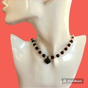 Handmade Rosewood Strawberry Quartz Beaded Floral Pendant Choker Necklace